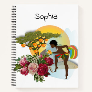 Spiral Notebook African Woman Roses Floral