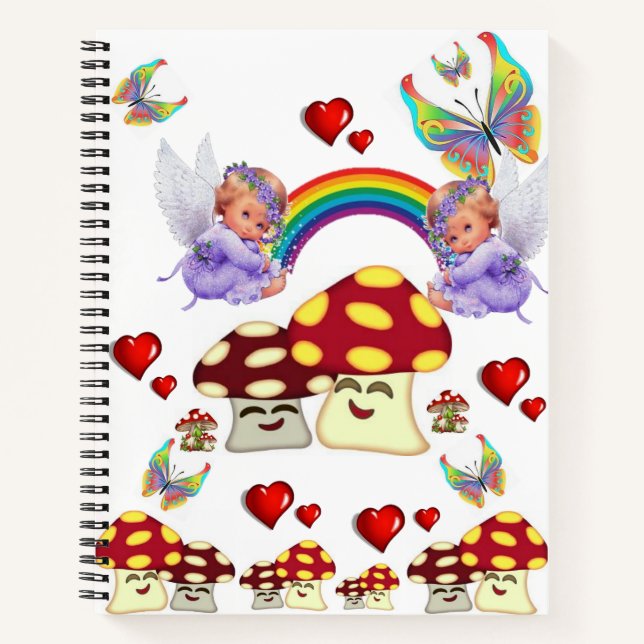 Spiral Notebook Angel Mushroom Butterfly Hearts (Front)