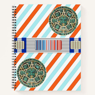 Spiral Notebook Aztec Orange Blue Stripe