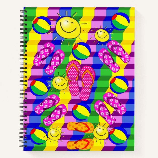 Spiral Notebook Beach Flip Flops Sun (Front)