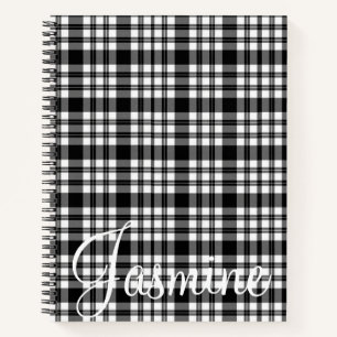 Spiral Notebook Black and White Plaid