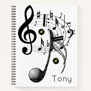 Spiral Notebook Black White Music Note