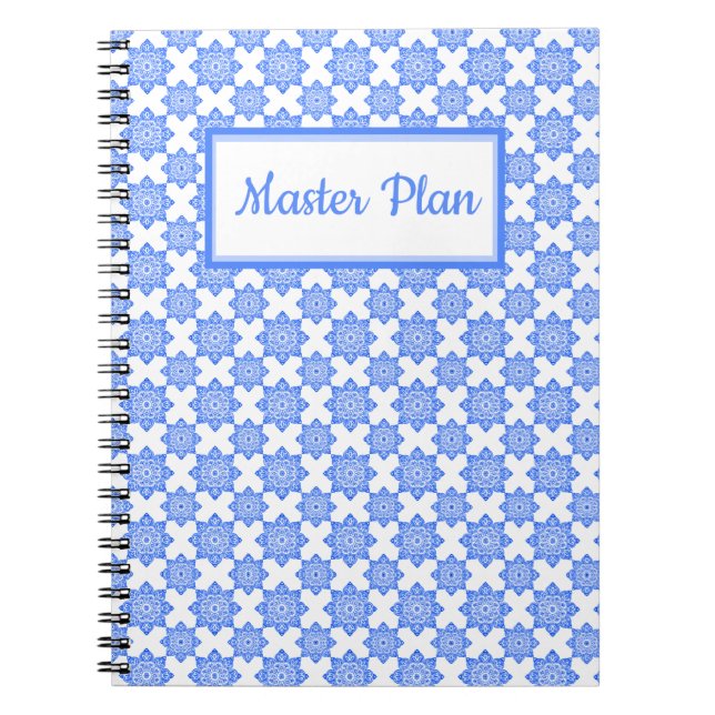 Spiral Notebook Blue tile print (Front)