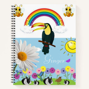 Spiral Notebook Bumblebee Rabbits Parrot Sun