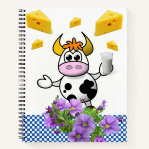 Spiral Notebook Cow Blue Plaid Cheese Milk Floral