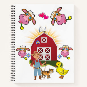Spiral Notebook Cow Farmer Yellow Duck Cat