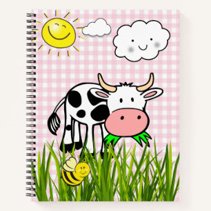 Spiral Notebook Cow Pink Plaid Bumblebee  Floral