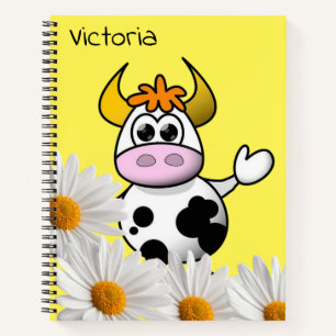 Spiral Notebook Cow Yellow White Daisy Floral