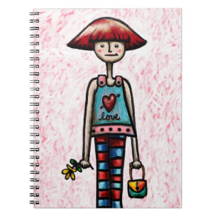Spiral Notebook, Cute Red Head Girl with Flower Notebook