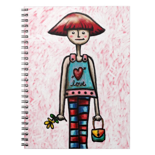 Spiral Notebook, Cute Red Head Girl with Flower Notebook (Front)