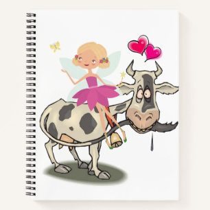 Spiral Notebook Fairy Cow Pink Hearts