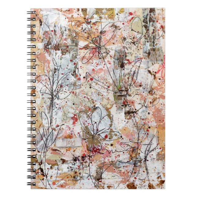 Spiral notebook featuring mixed media artwork. (Front)