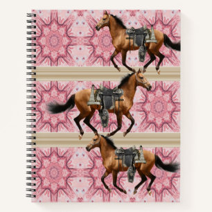 Spiral Notebook Horses Pink Floral