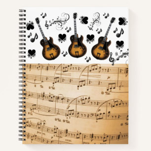 Spiral Notebook Music Notes Guitar Black Hearts