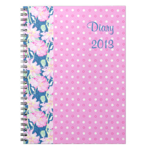 Spiral Notebook or Journal, Pink Roses, Polka Dots