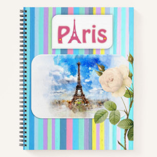 Spiral Notebook Paris France Stripe Floral