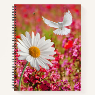 Spiral Notebook Pink Floral White Dove Daisy