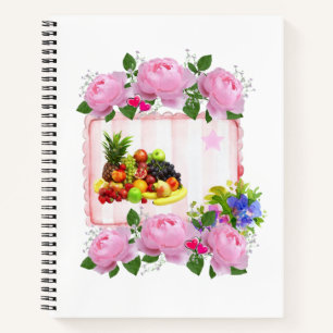 Spiral Notebook Pink Roses Fruit Floral