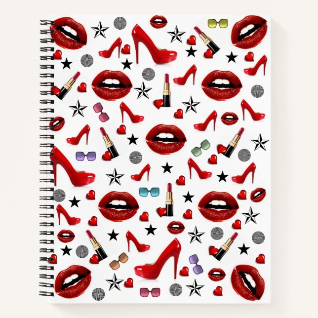 Spiral Notebook Red Lipstick Lips Heels (Front)