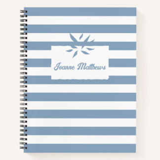 Spiral Notebook Striped Minimalist Blue & White