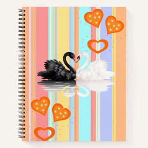 Spiral Notebook Swan Stripe Orange Hearts