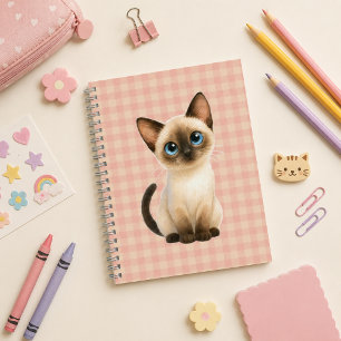Spiral notebook with cute Siamese kitten design