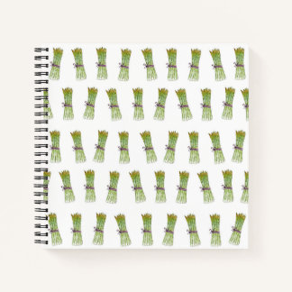 Spiral Notebook with green asparagus design