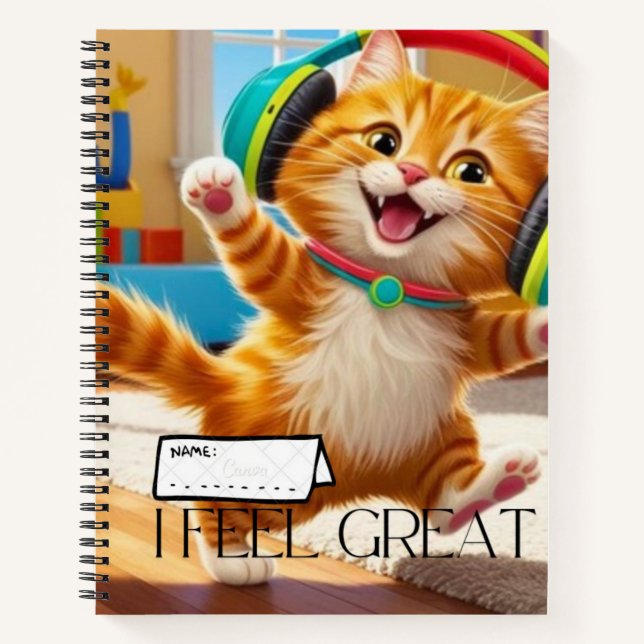 Spiral notebook with nice cat design. (Front)