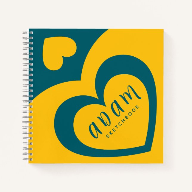 Spiral Notebook Yellow Blue Colourful heart design (Front)