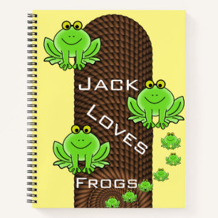 Spiral Notebook Yellow Green Frogs Rope