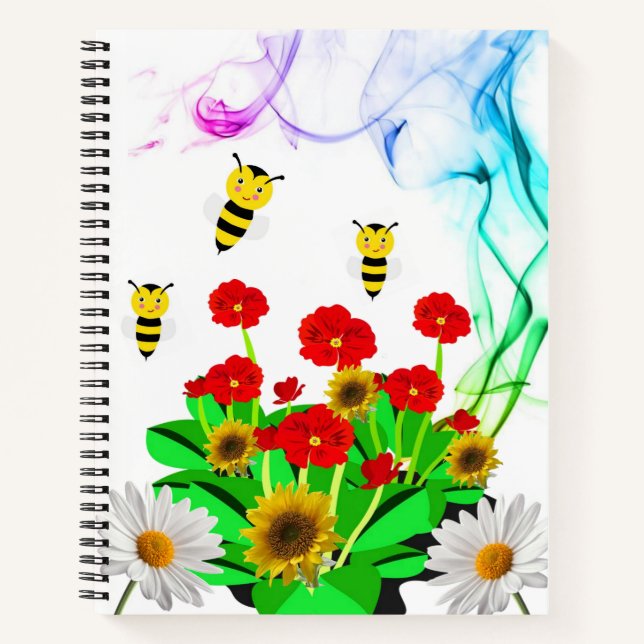 Spiral Notebook Yellow Sunflower Bumblebee Floral (Front)