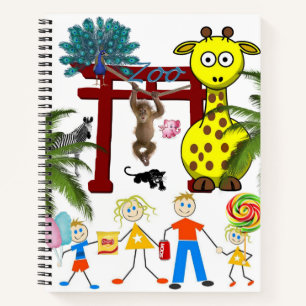 Spiral Notebook Zoo Monkey Giraffe