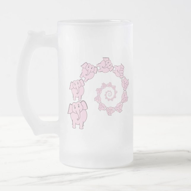 Spiral of Pink Elephants. Fun Cartoon. Frosted Glass Beer Mug (Left)