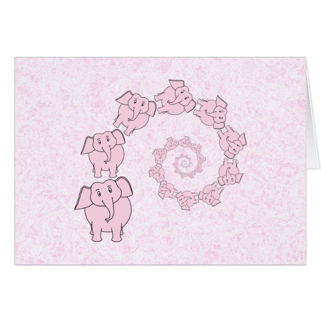 Spiral of Pink Elephants. Pink Background. (Front Horizontal)