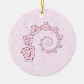 Spiral of Pink Elephants. Pink Background. Ceramic Tree Decoration