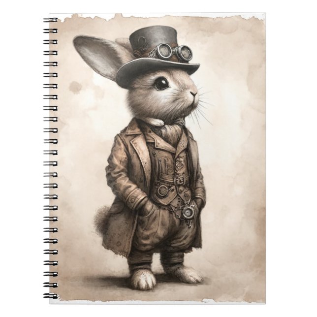Spiral Photo Notebook with Steampunk Rabbit (Front)