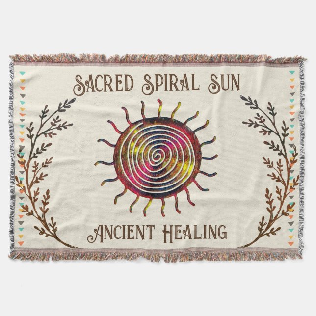 Spiral Rainbow Sun Cute Beige Boho Throw Blanket (Front)
