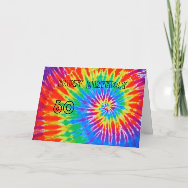 Spiral Rainbow Tie Dye 60th Happy Birthday Card (Front)