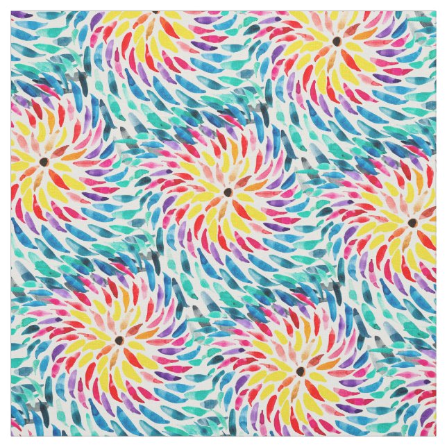 Spiral rainbow watercolor abstract fabric (Swatch)