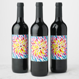 Spiral rainbow watercolor abstract wine label
