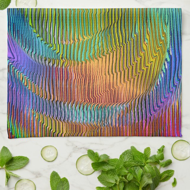 Spiral Rainbow with relief and messy stripes Tea Towel (Folded)