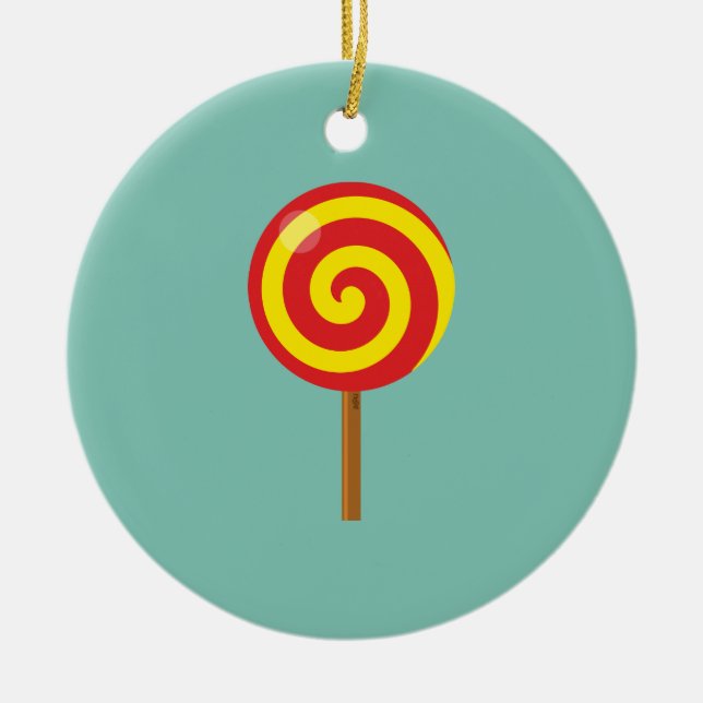 Spiral Red Yellow Lollipop Ceramic Tree Decoration (Front)