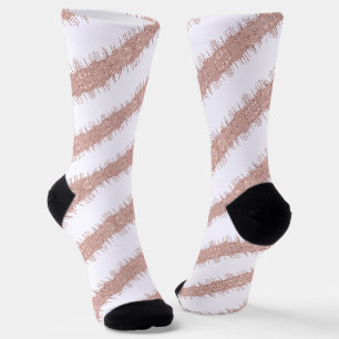 Spiral Rose Gold Glitter White Socks