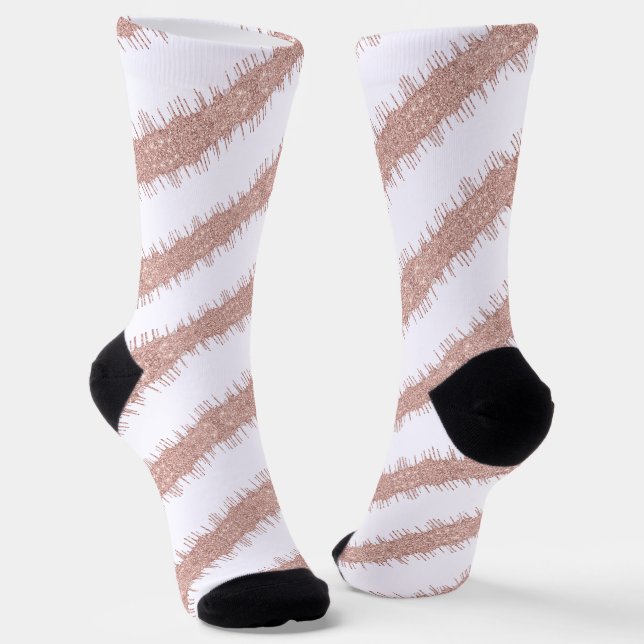 Spiral Rose Gold Glitter White Socks (Angled)