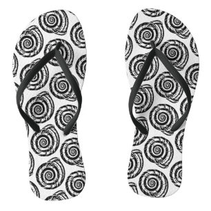 Spiral Seashell Block Print, Black and White Jandals