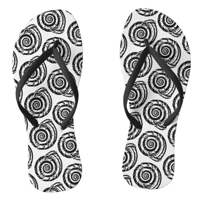 Spiral Seashell Block Print, Black and White Jandals (Footbed)
