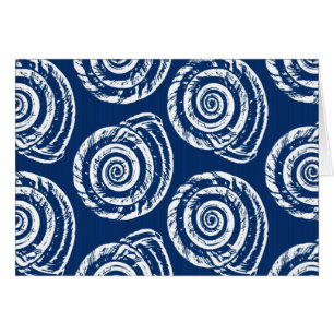 Spiral Seashell Block Print, Cobalt Blue and White