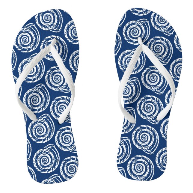 Spiral Seashell Block Print, Cobalt Blue and White Jandals (Footbed)