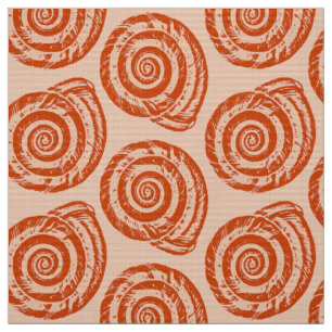 Spiral Seashell Block Print, Coral Orange Fabric
