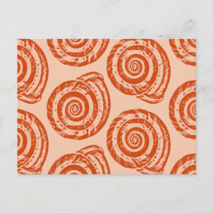 Spiral Seashell Block Print, Coral Orange Postcard
